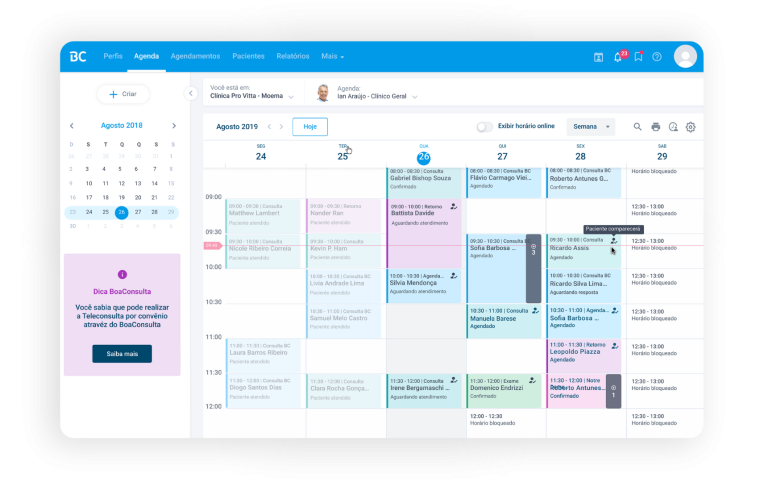 Tela agenda médica.